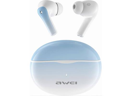 Awei T62 ENC headphones, Bluetooth 5.3, Noise Cancelling, 4 Mic, ENC HD Call, Deep Bass, 300mAh Charging Case, 10m Transmission Distance, 5H Play Time - Blue
